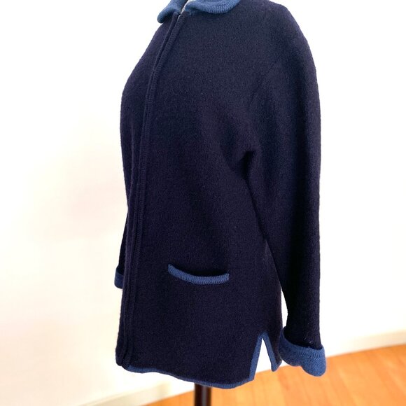 Vintage Pickett & Smith Black and Navy Wool Zipper Jacket, Size Medium - Picture 10 of 14